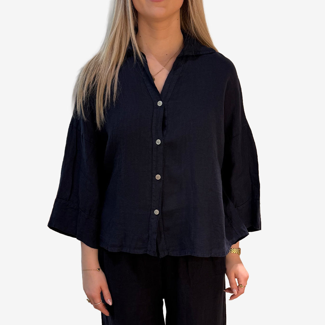 5237 linneskjorta i 100% lin i navy för dam
