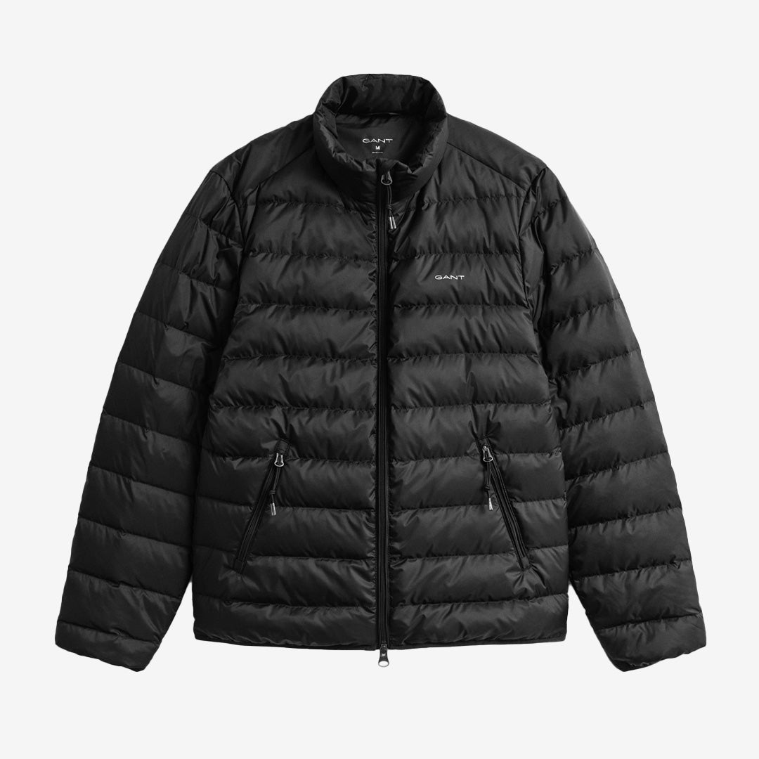 Gant Light Down Jacket i Black med ståkrage, tvåvägsdragkedja