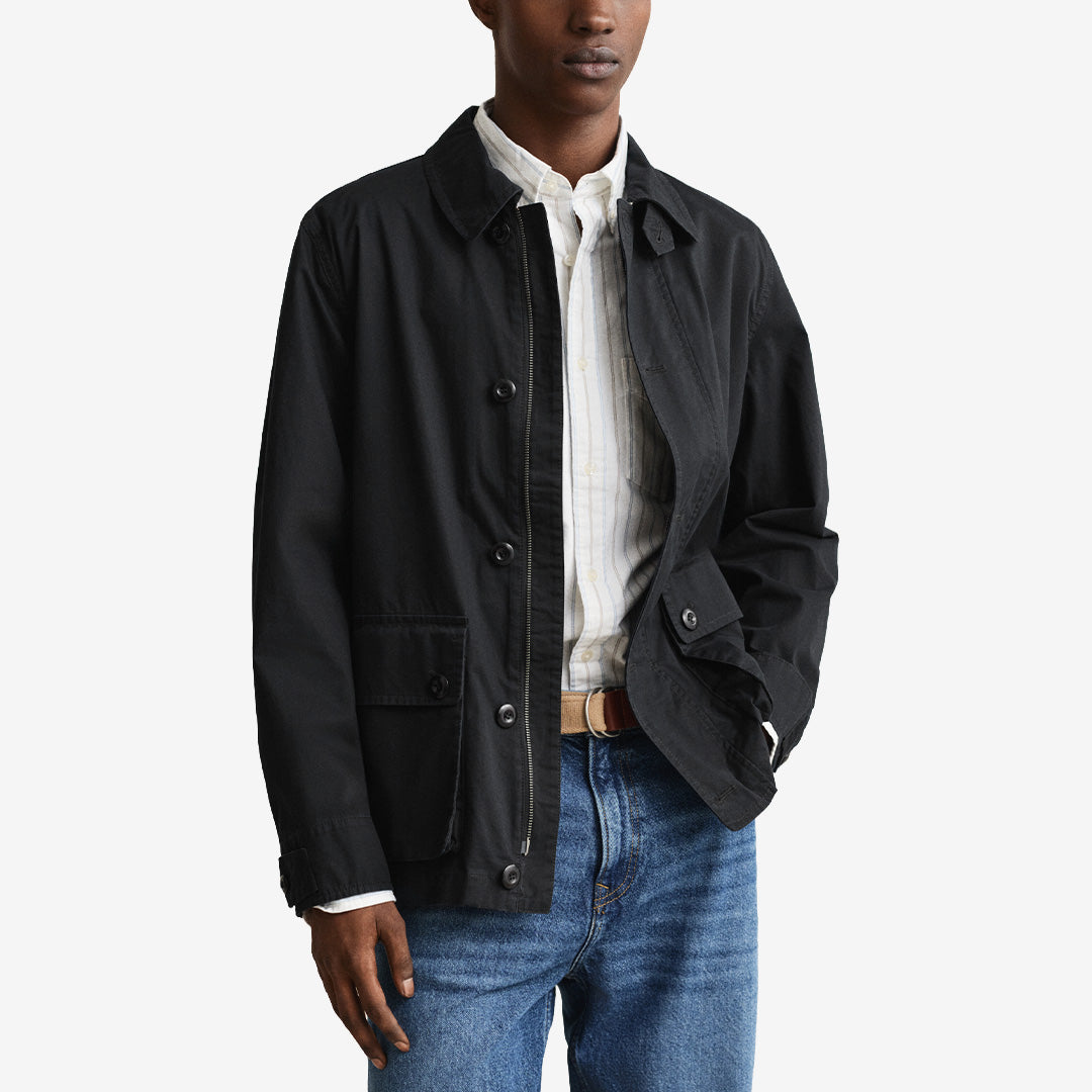 Cotton decker jacket i black, 100 % bomull