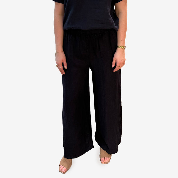 709 linnebyxa i 100% lin i navy för dam