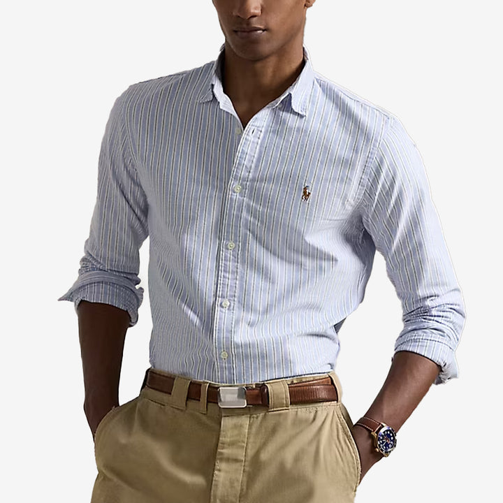 Polo Ralph Lauren Sport Shirt i blåa och vita ränder, långärmad herrskjorta i bomull