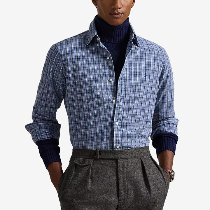 Polo Ralph Lauren Sport Shirt i Blue Heather Multi, långärmad bomullsskjorta herr