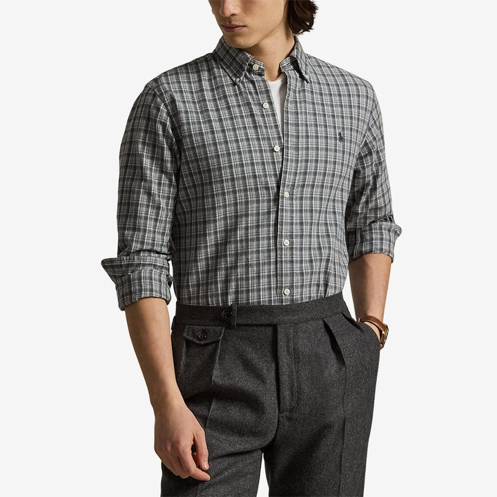 Polo Ralph Lauren långärmad skjorta herr i grey heather multi med broderad logotyp