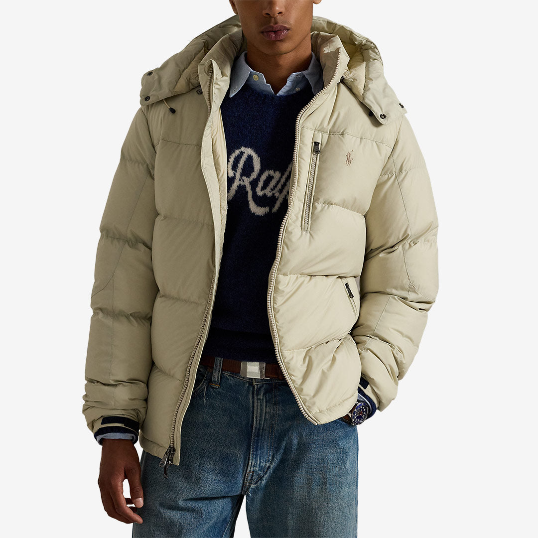 Ralph Lauren GRHM Bomber Jacket sand  – dunjacka i ripstop med avtagbar huva och Pony-logga
