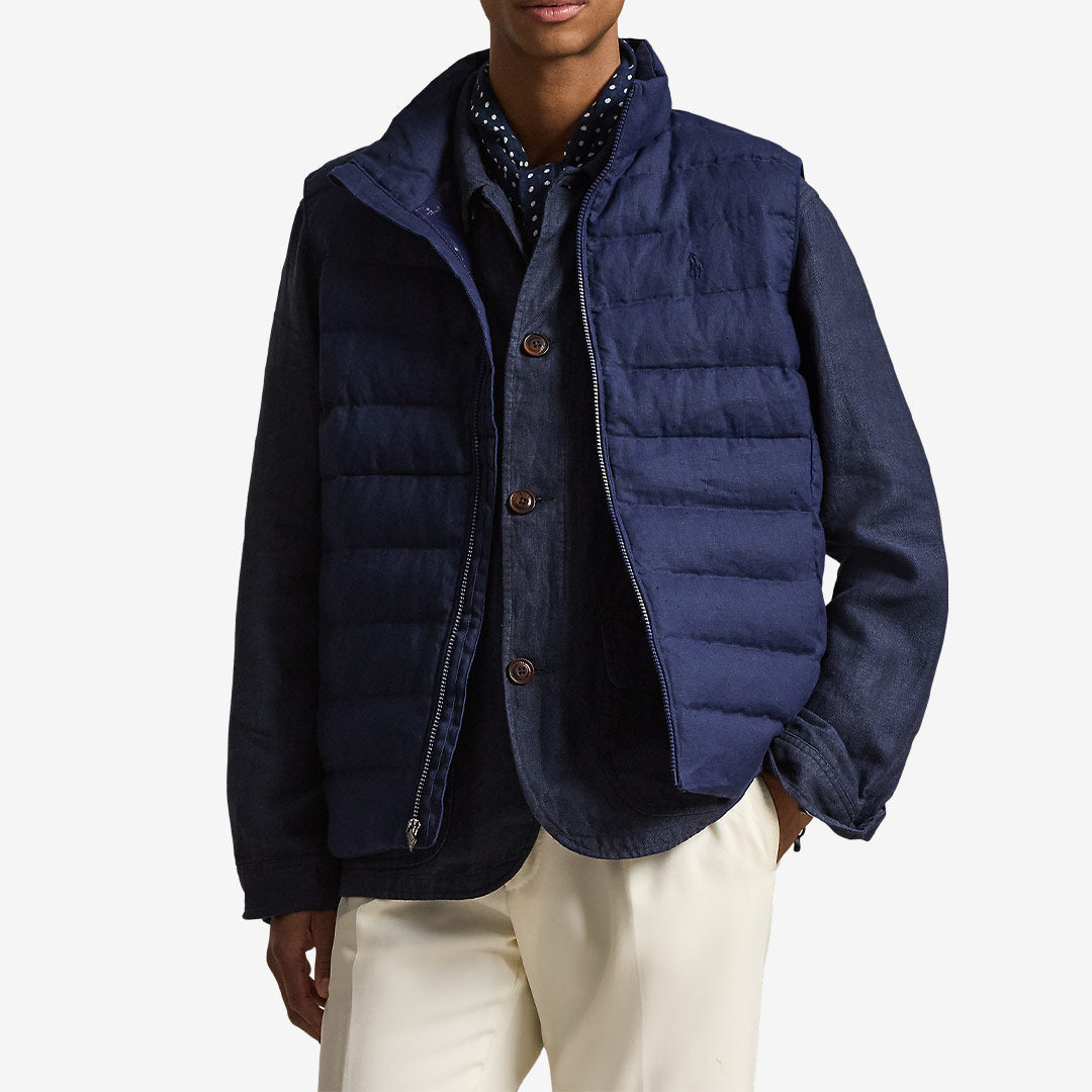 Marinblå väst från Polo Ralph Lauren för herr med dragkedja och broderad Pony-logga.