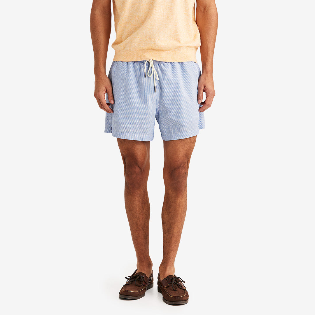 Morris Seersucker Bathing Trunks ljusblå herrbadshorts i polyester