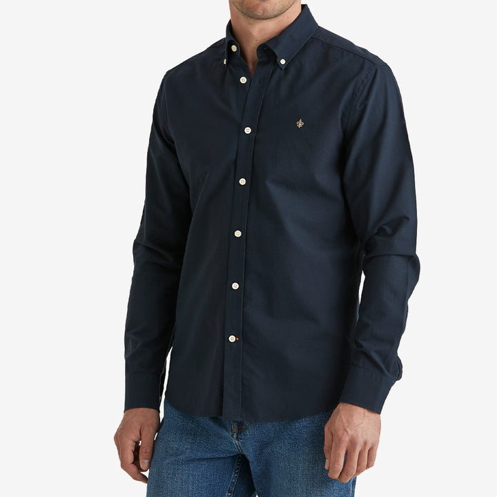 Morris Oxford skjorta Slim Fit marinblå herr med button down-krage och lång ärm