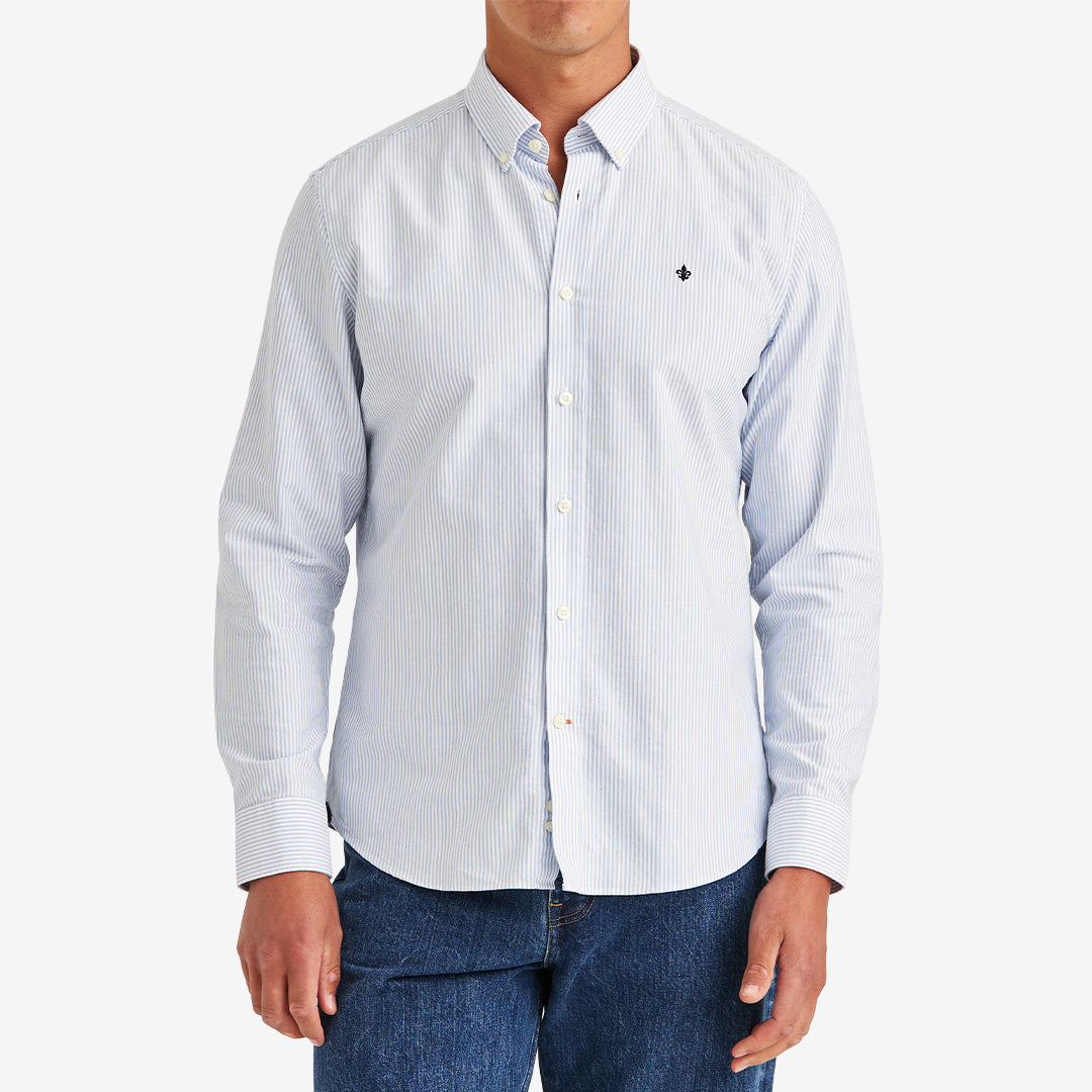 Morris Oxford Striped BD Shirt Slim Fit ljusblå herrskjorta i bomull