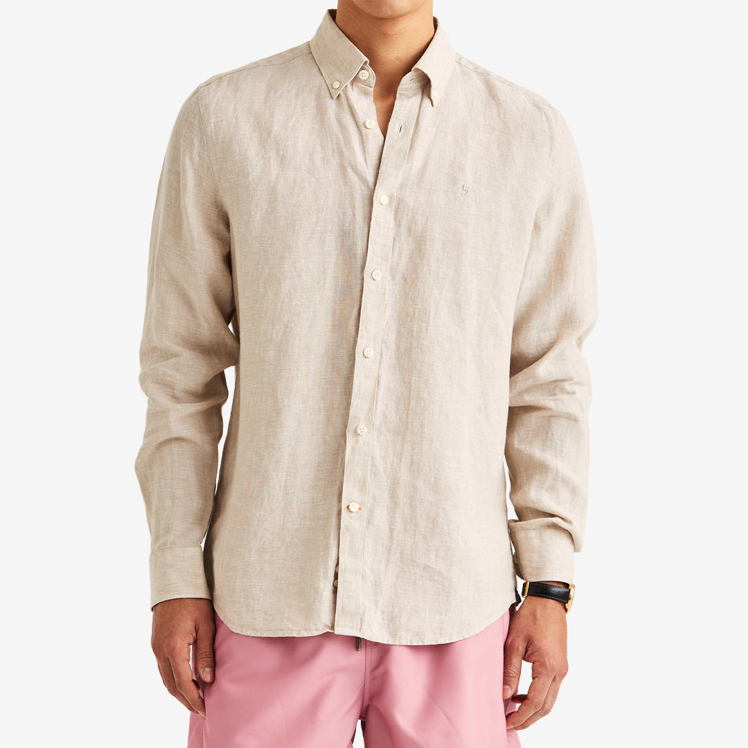 Morris Douglas BD Linen Shirt LS khaki herrskjorta i linne