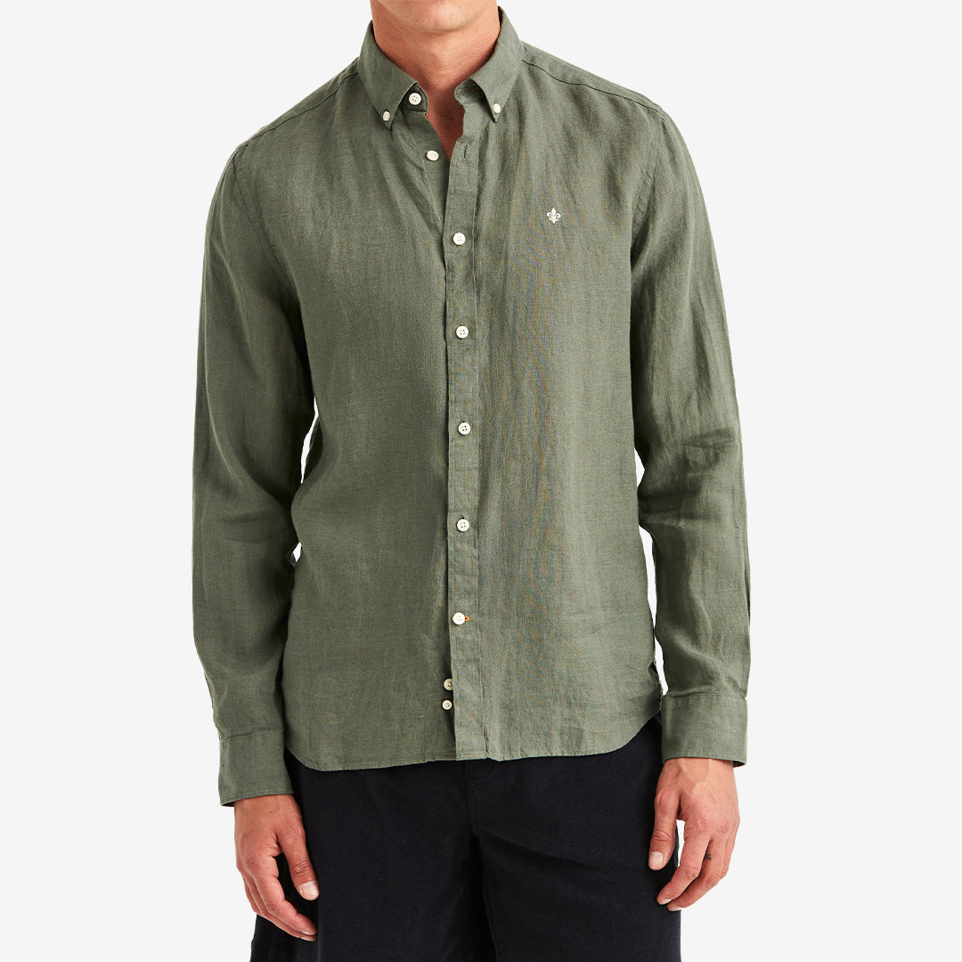 Morris Douglas BD Linen Shirt LS olivgrön herrskjorta i linne
