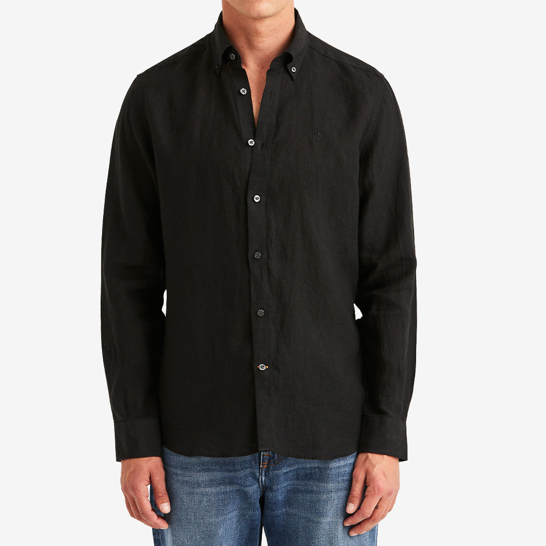 Morris Douglas BD Linen Shirt LS svart herrskjorta i linne