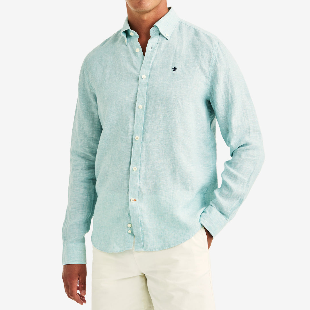 Morris Douglas Linen Shirt Classic Fit grön herrskjorta i linne