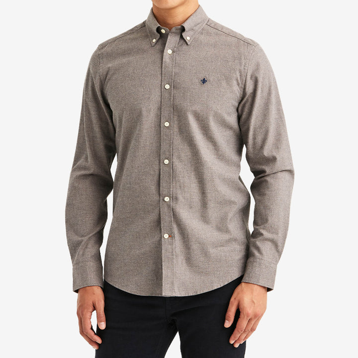 Brun Morris Watts Flannel Shirt Slim Fit flanellskjorta i 100% bomull med button down-krage för herr.
