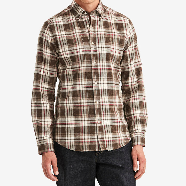 Brun Morris Happy Flannel Check Shirt flanellskjorta i 100% bomull med rutigt mönster för herr.