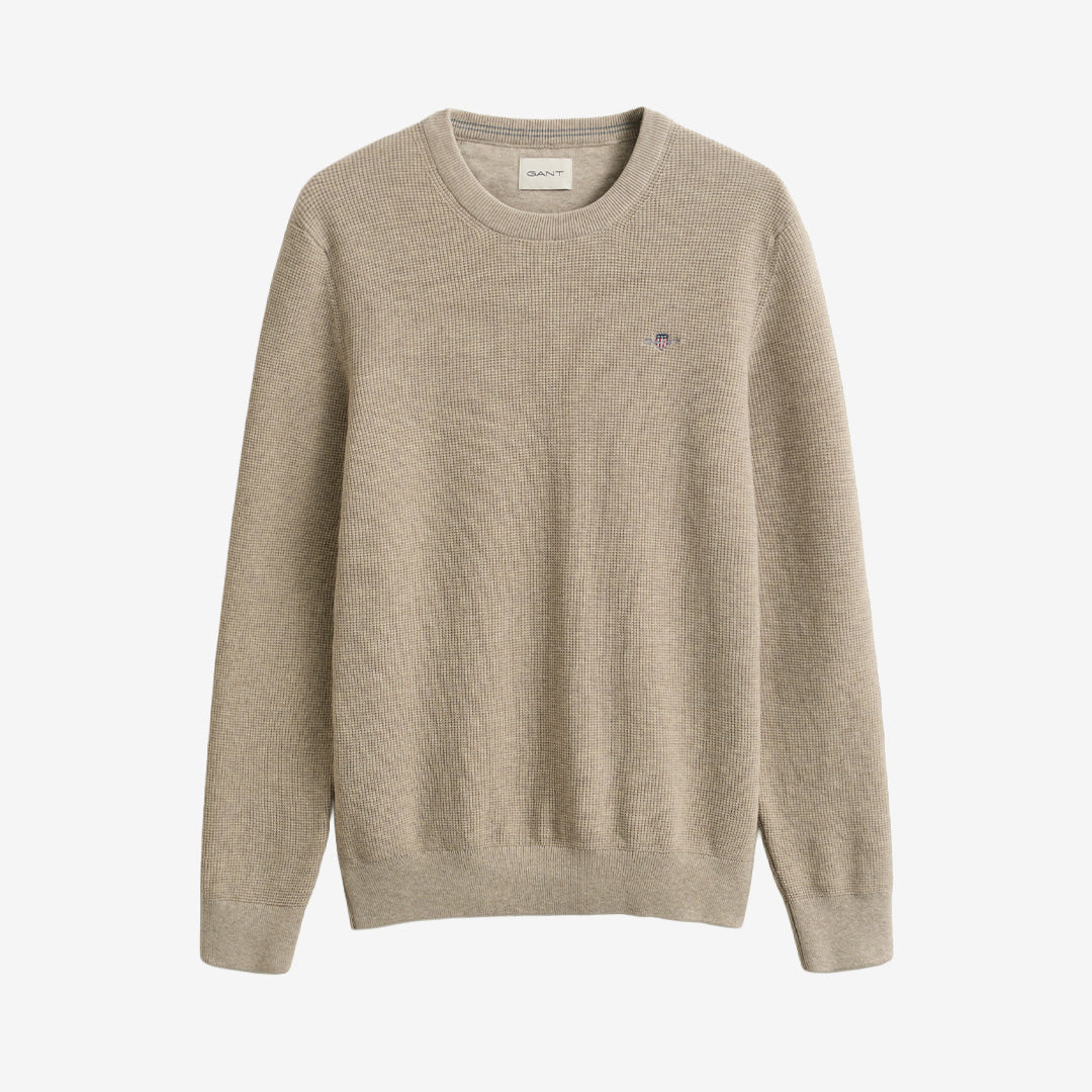 Micro textured cotton c-neck i oat melange, ekologisk bomullsblandning
