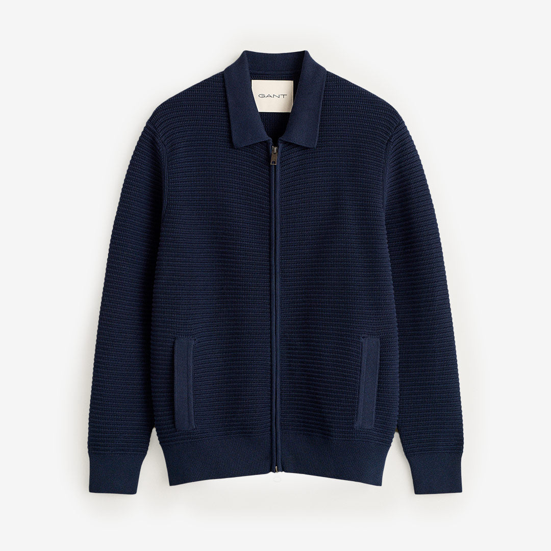 TEXTURED ZIP POLO CARDIGAN