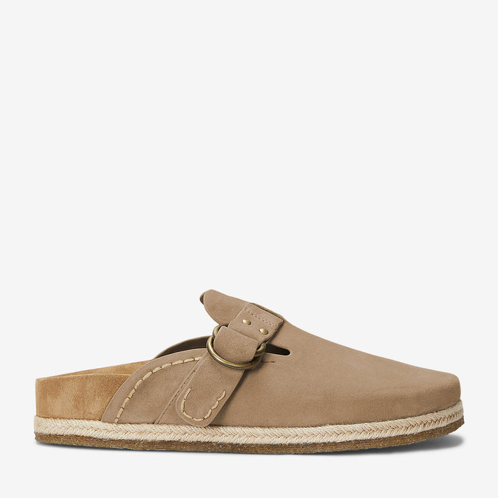 Turbach clog-sandaler från Polo Ralph Lauren i färgen Milkshake med mockaovandel och justerbart spänne.