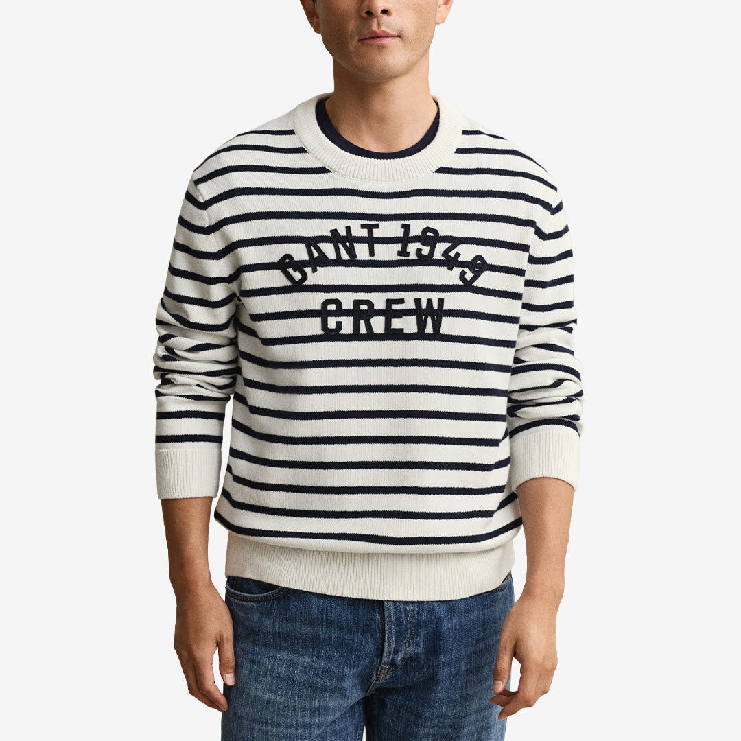 Breton stripe graphic c-neck i eggshell, regenerativ bomull