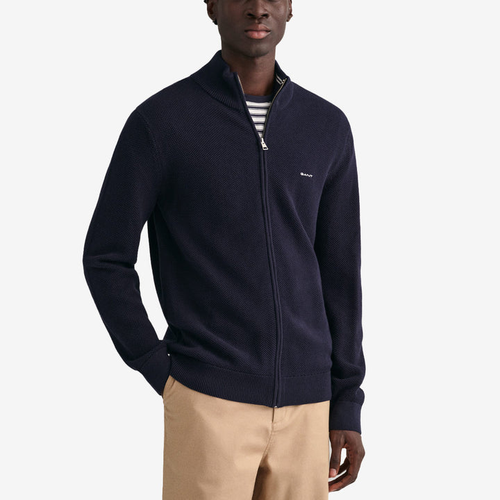 COTTON PIQUE ZIP CARDIGAN