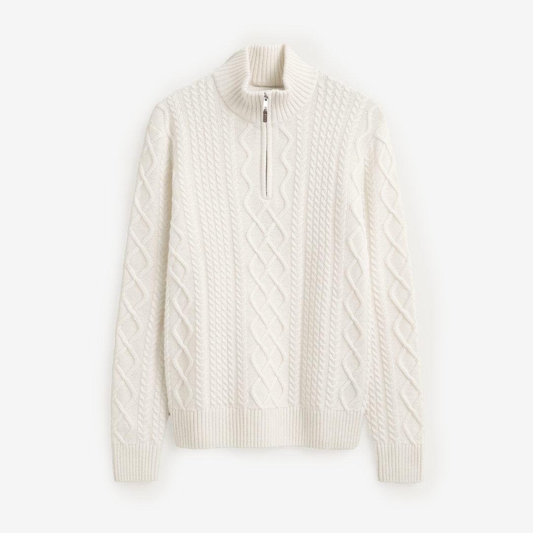 WOOL BLEND CABLE KNIT HALF ZIP
