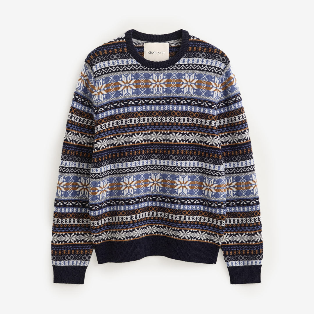 GANT Fair Isle Crew Neck Sweater herr Evening Blue 8050327-433