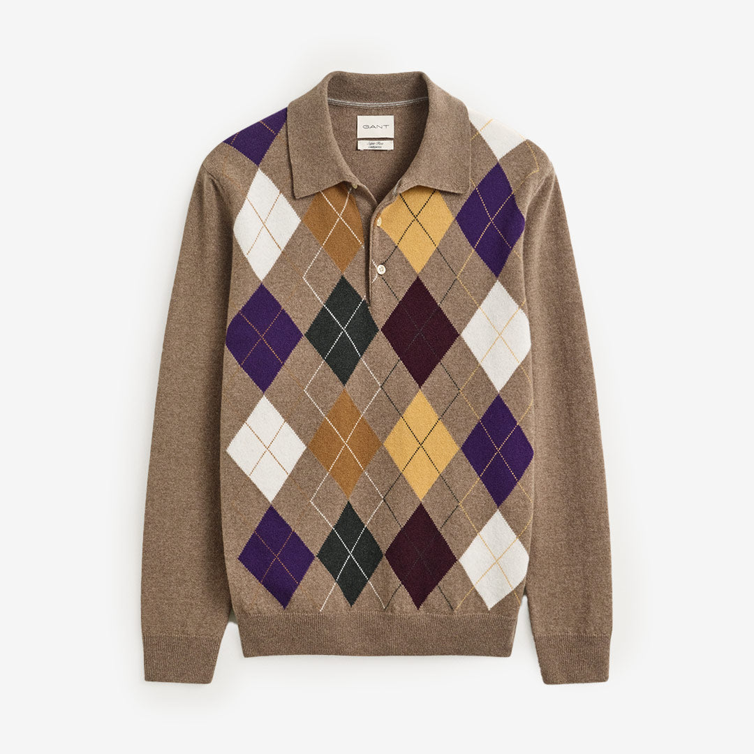 SUPERFINE LAMBSWOOL ARGYLE POLO