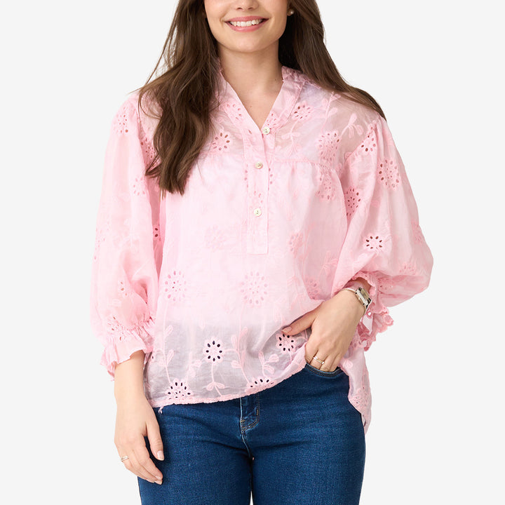 Rosa blus dam med brodyr modell 81749