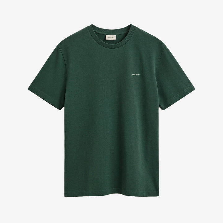 Gant Båstad Tennis T-Shirt för herr i bottle green med kort ärm, krage, knappdetalj och grafiskt tennisinspirerat tryck.