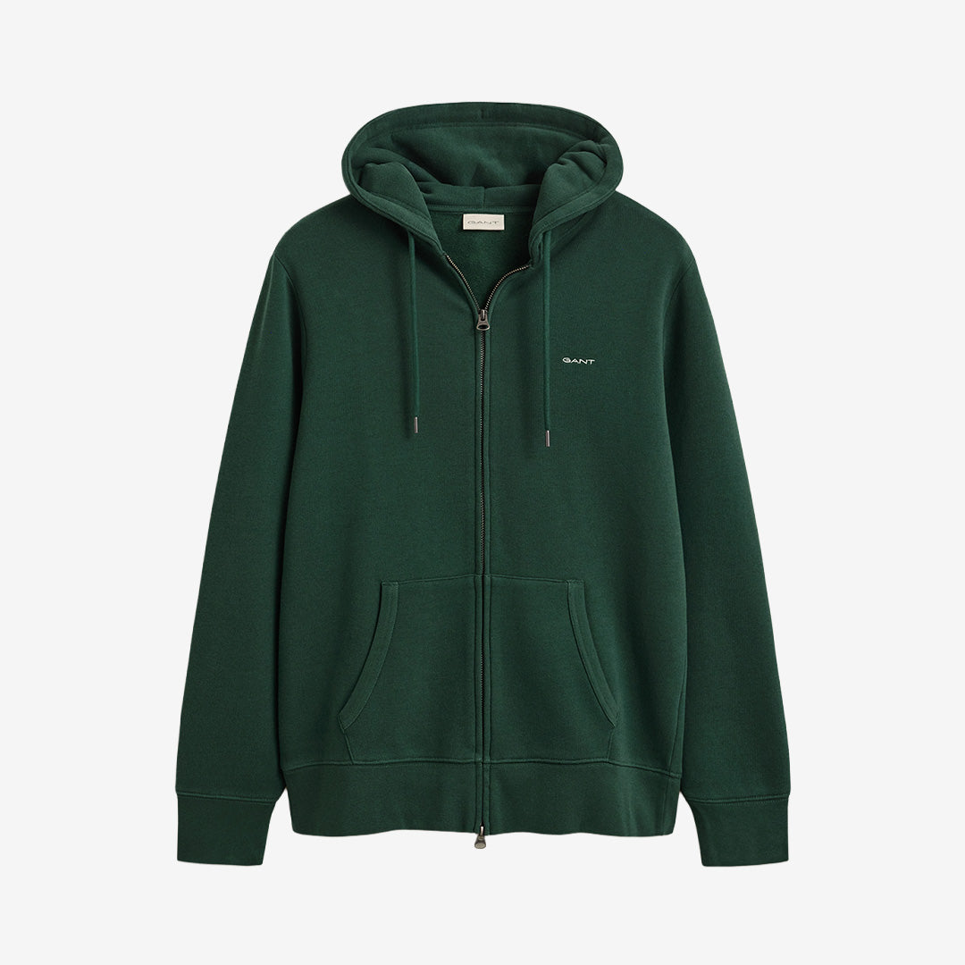 Gant Båstad Tennis Zip Hoodie för herr i bottle green med huva, hel dragkedja och grafiskt tennisinspirerat tryck.