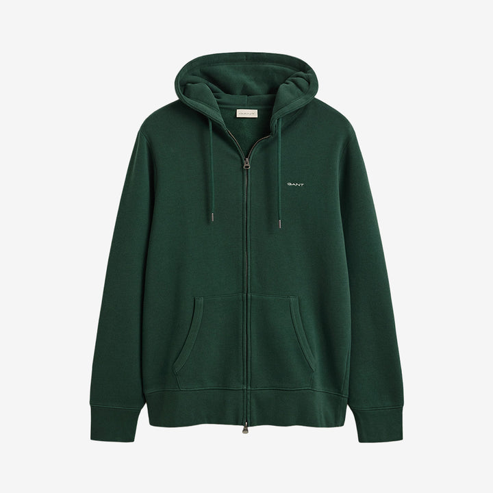 Gant Båstad Tennis Zip Hoodie för herr i bottle green med huva, hel dragkedja och grafiskt tennisinspirerat tryck.