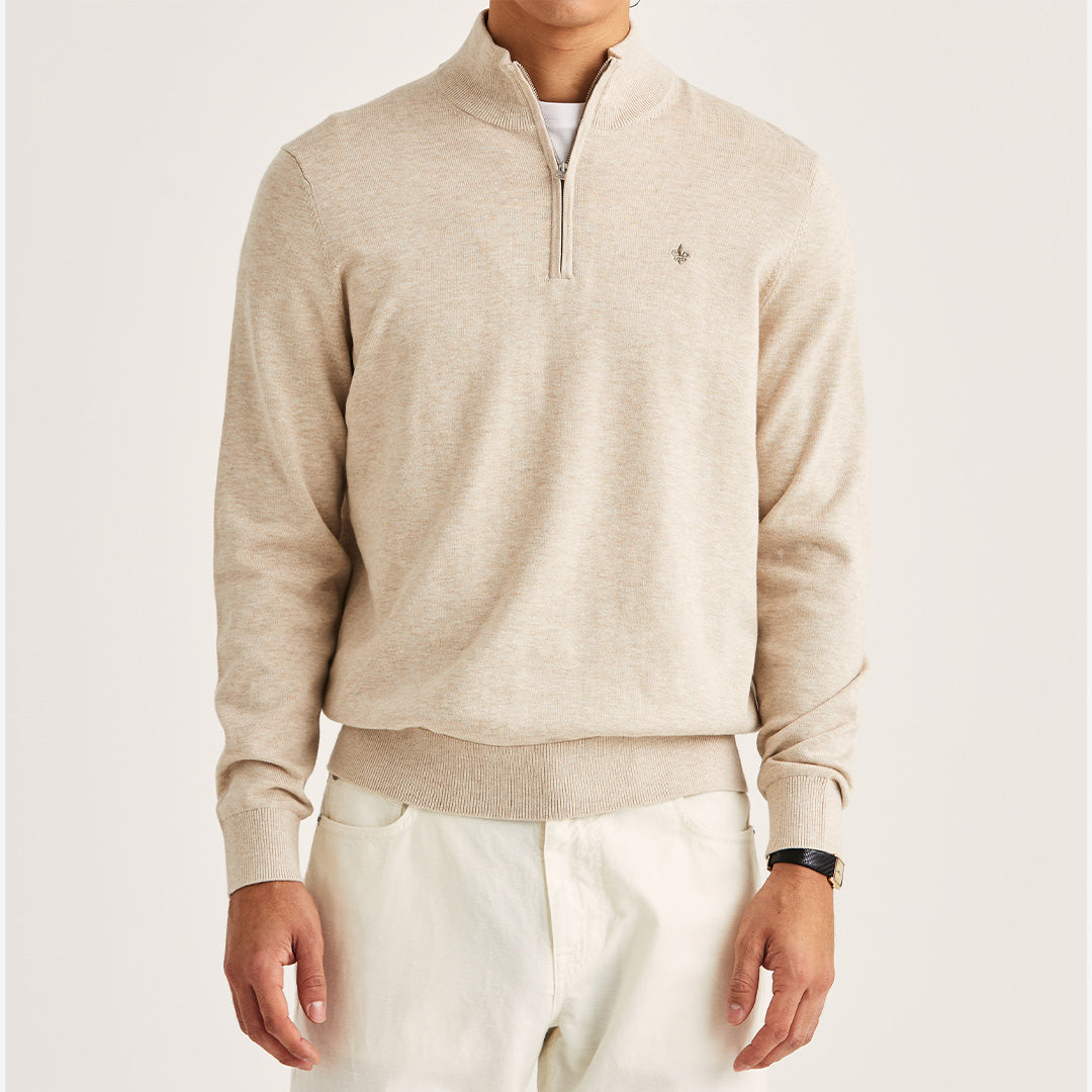 Morris Riley Half Zip långärmad tröja Khaki i 100% bomull