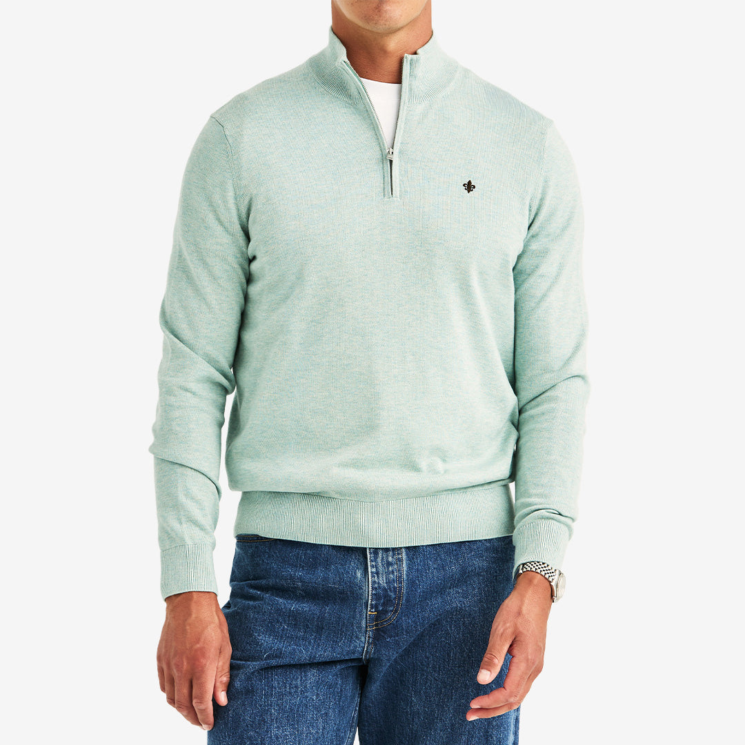 Morris Riley Half Zip långärmad tröja Green i 100% bomull
