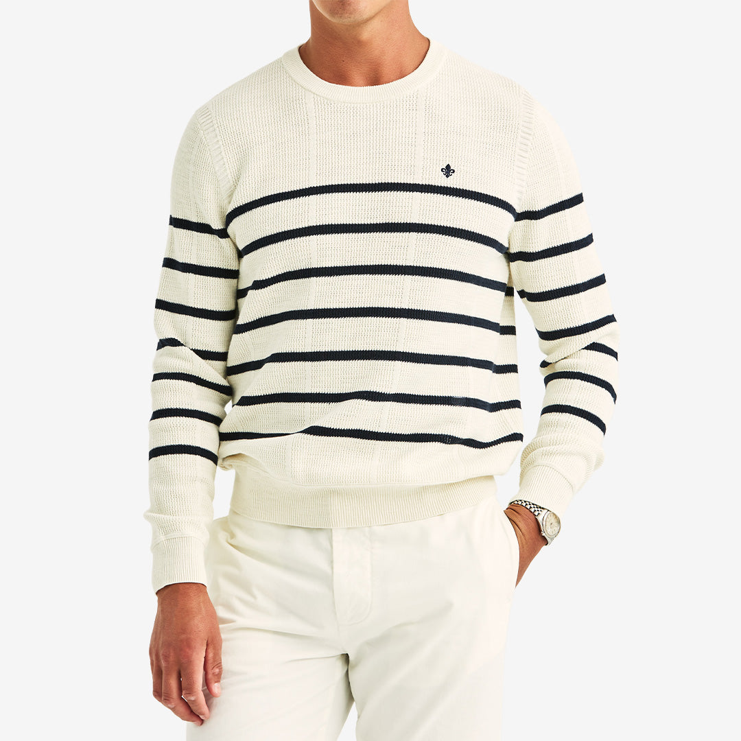 Morris Benedict Striped Oneck långärmad tröja Off White i 100% bomull