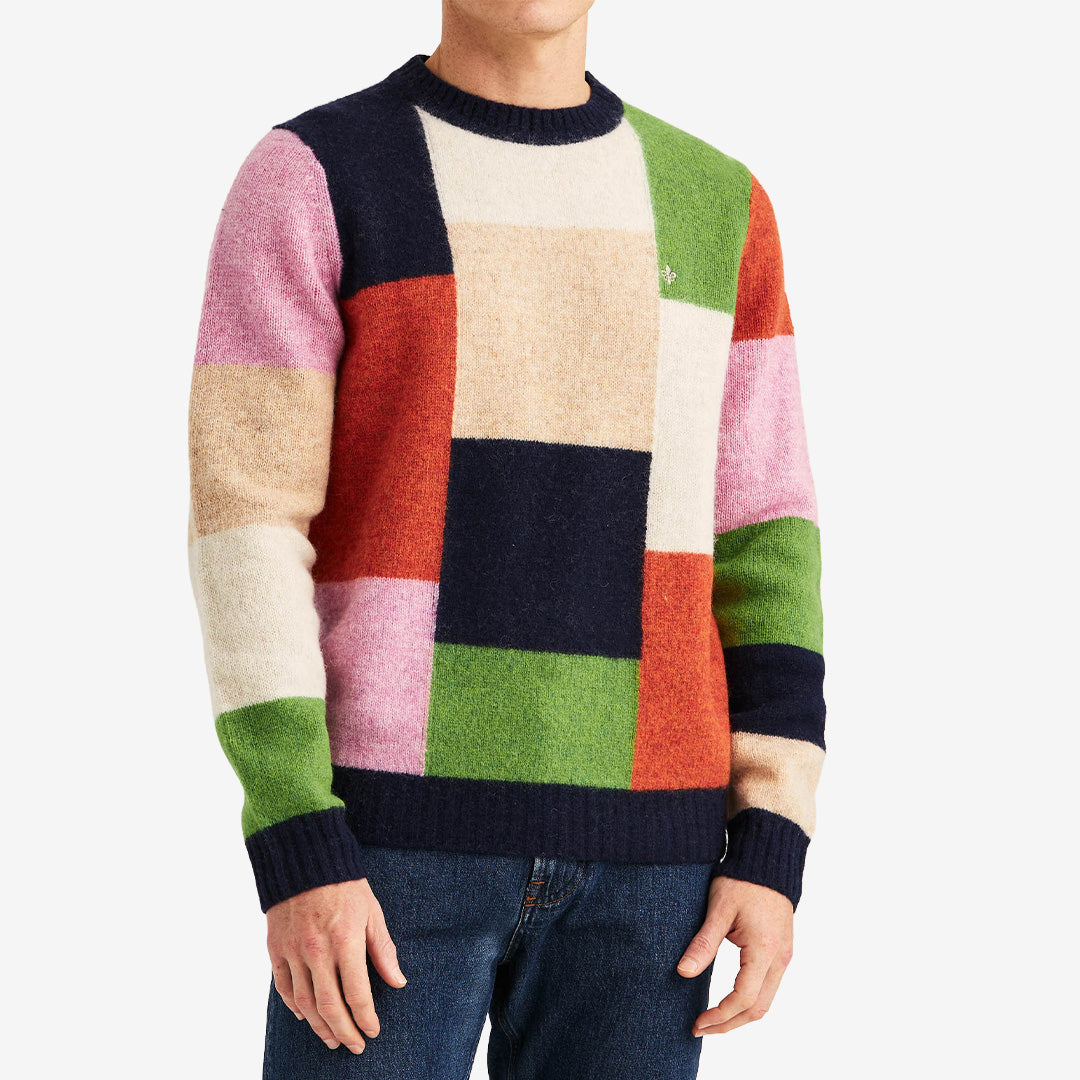 Marinblå Morris Hubert Sweater stickad tröja i 100% bomull för herr.