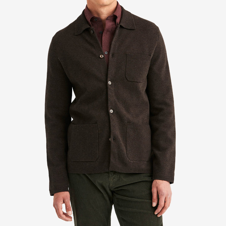 Brun Morris Dudley Knitted Overshirt i bomull med stretch för herr.