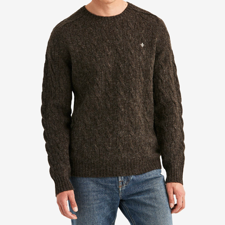 Brun Morris Archard Cable Sweater kabelstickad tröja i 100% ull för herr.