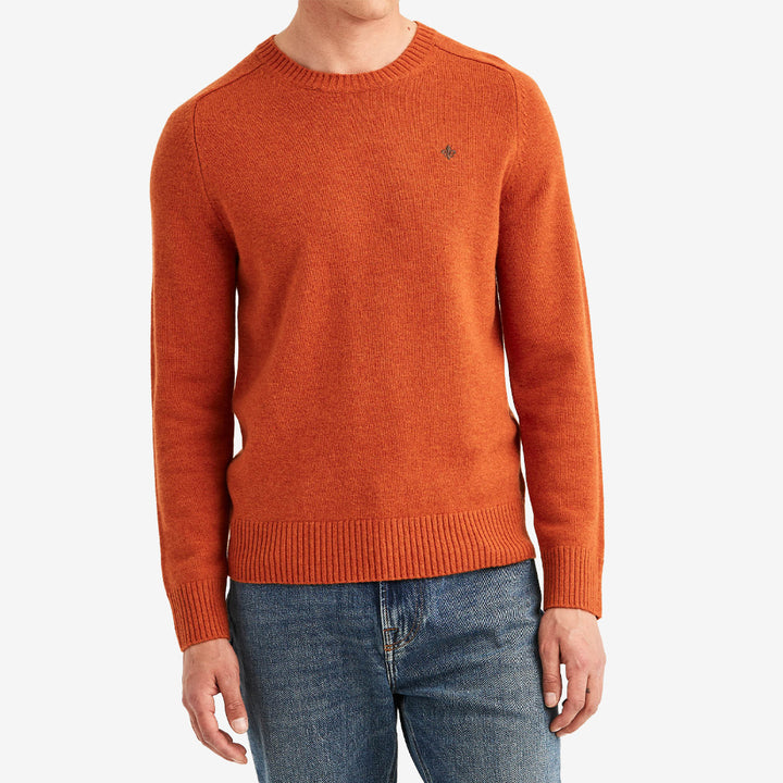 Morris Hertford Oneck stickad tröja för herr i Orange med rund halsringning och 100% merinoull.
