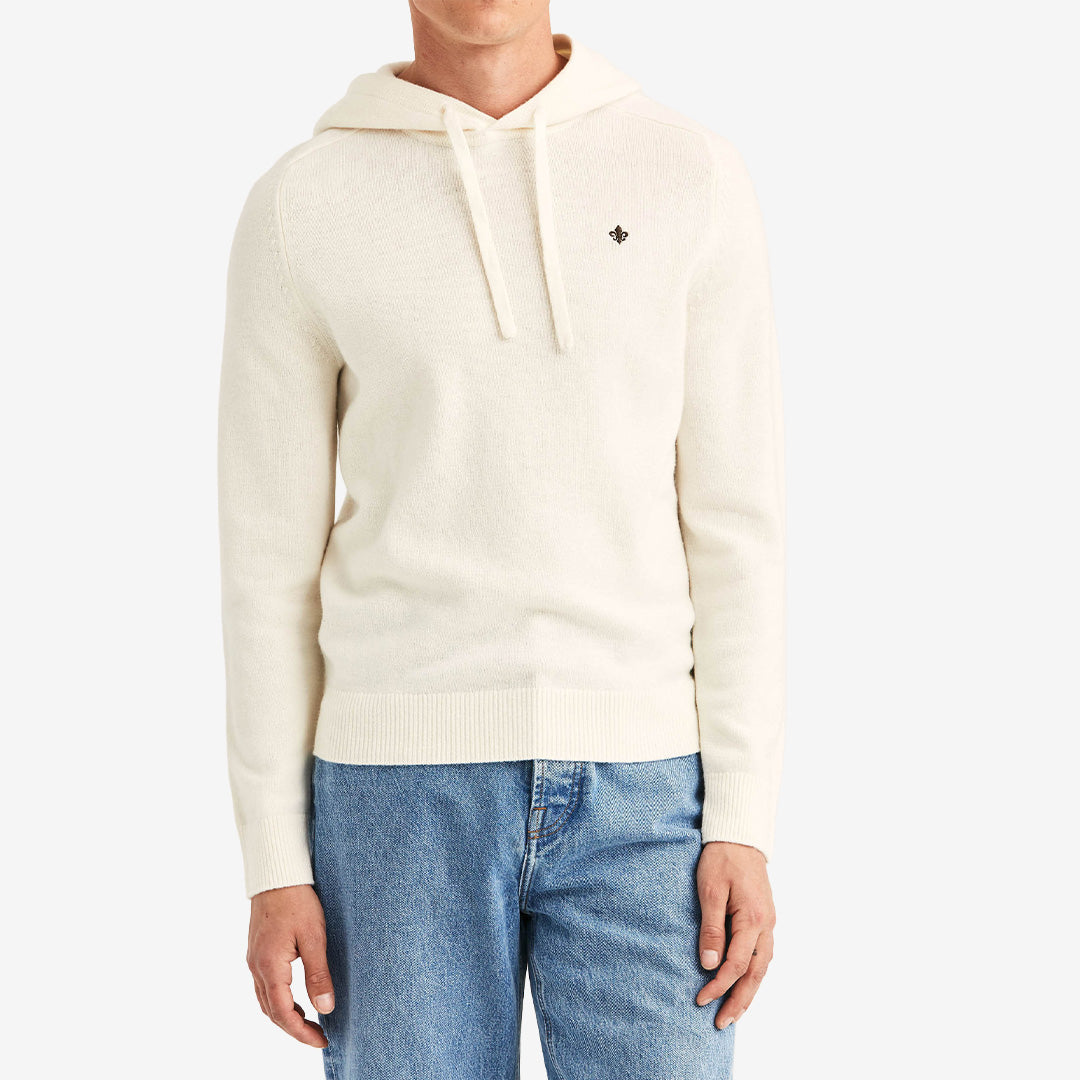 Morris Hertford Hood stickad tröja för herr i Off White med huva och 100% merinoull.