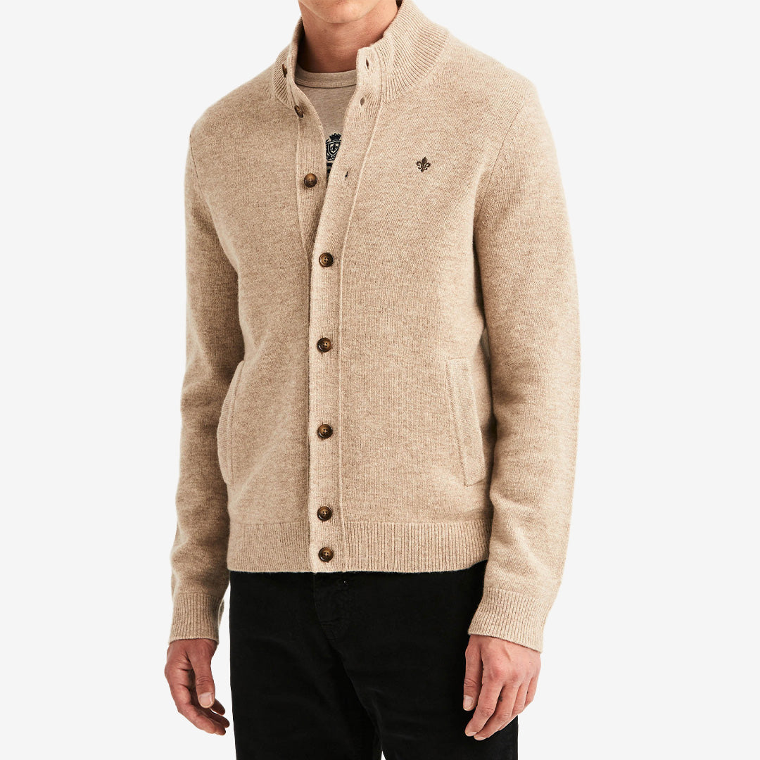 Morris Hertford Button Cardigan för herr i Khaki med knappstängning framtill och 100% merinoull.