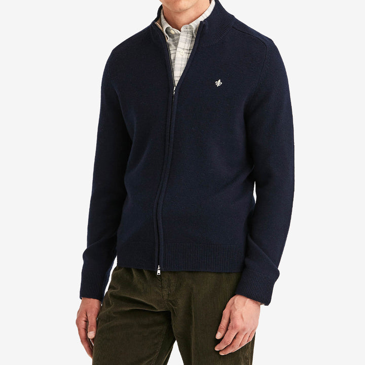 Morris Hertford Zip Cardigan för herr i Navy med dragkedja framtill och 100% merinoull.