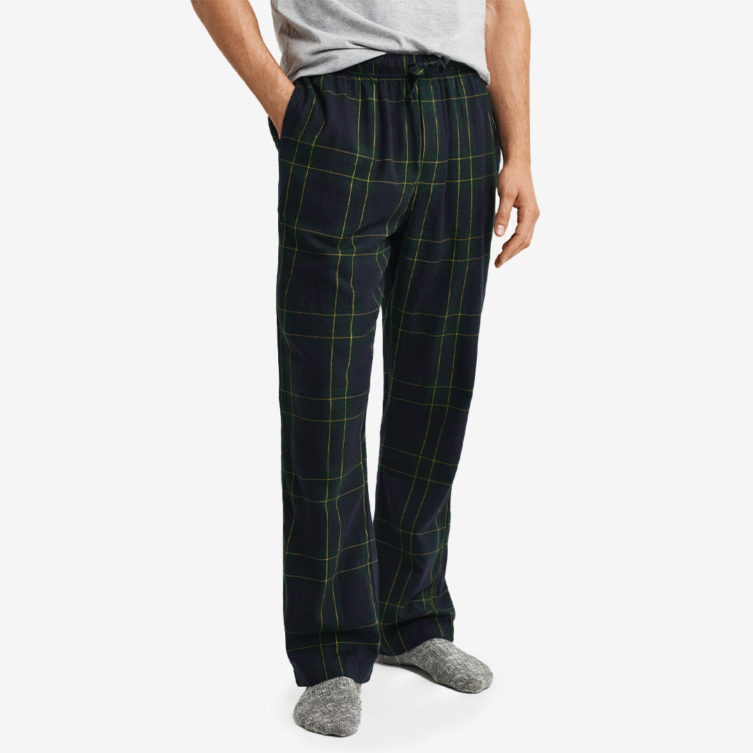 Gant Flannel Check Pants i Forest Green med flanellrutigt mönster och dragsko i midjan