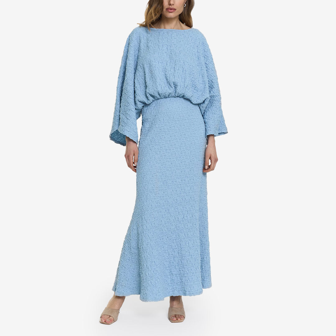 Twist & Tango Alessia Dress Illusion Blue elegant damklänning med markerad midja och vida ärmar