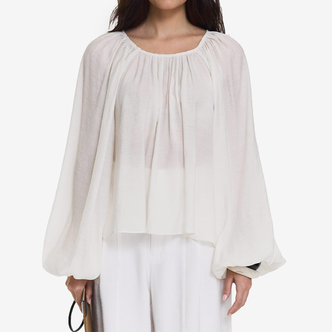 Twist & Tango Lava Blouse Off White damblus med voluminösa ärmar och rynkad halsringning