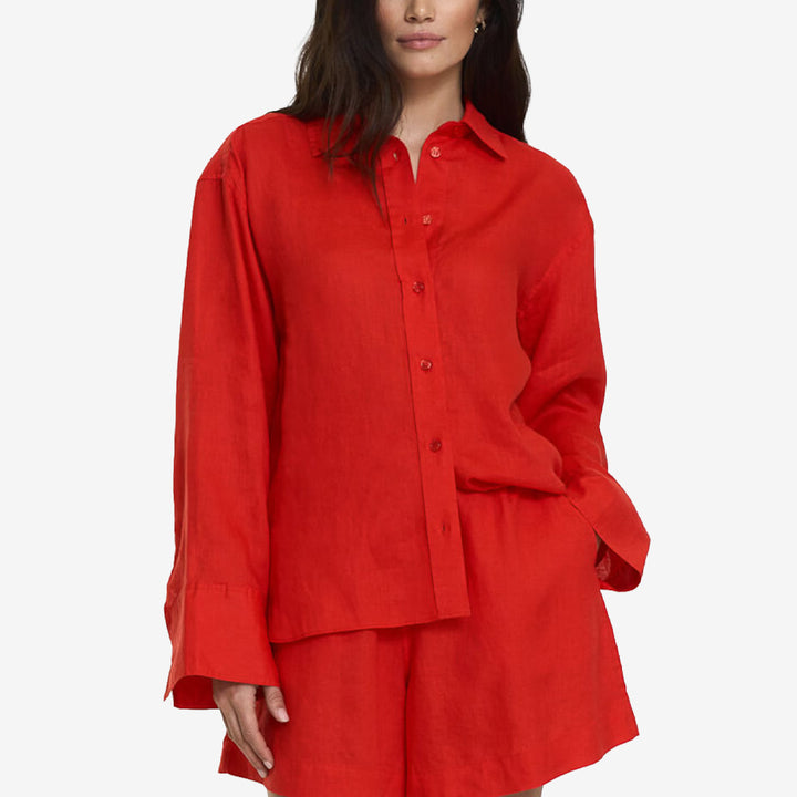 915435 Evianna Linen Shirt i poppy red från Twist & Tango i 100% long fiber linen för dam