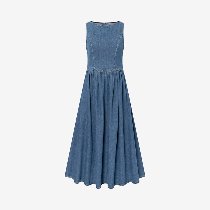 Twist & Tango Raana Denim Dress 923066 i Deep Blue Wash med rund halsringning och midi-längd för dam
