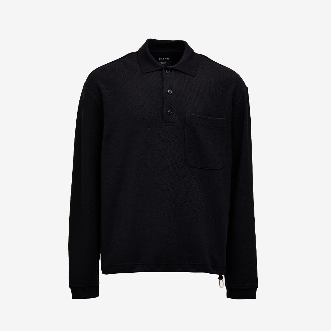 Cesar Equipment Sant Elm Shirt Black herr långärmad piké i bomull med krage