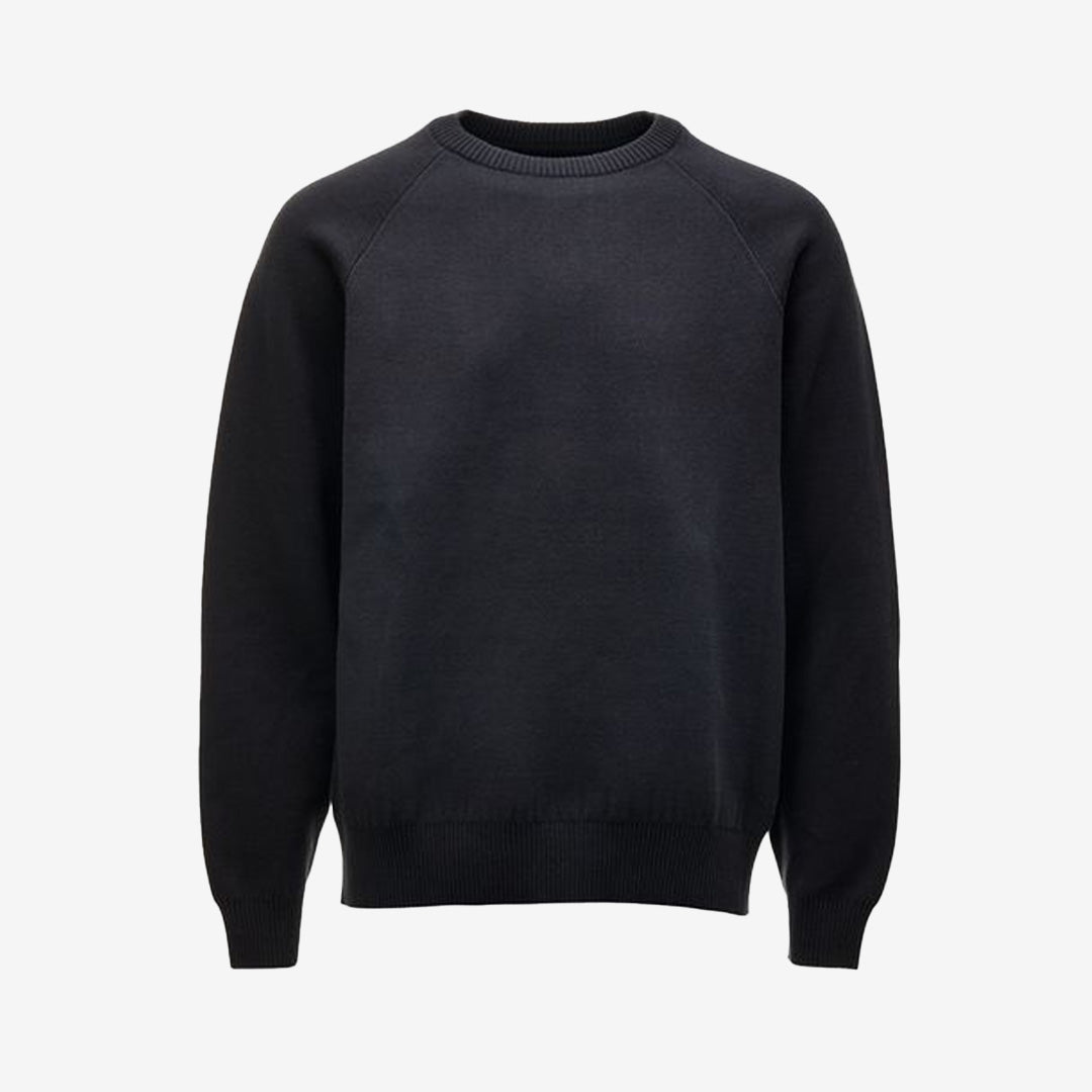 Tenby Cotton Knit A0180 i svart – rundhalsad bomullströja med ripstop-nylon detaljer