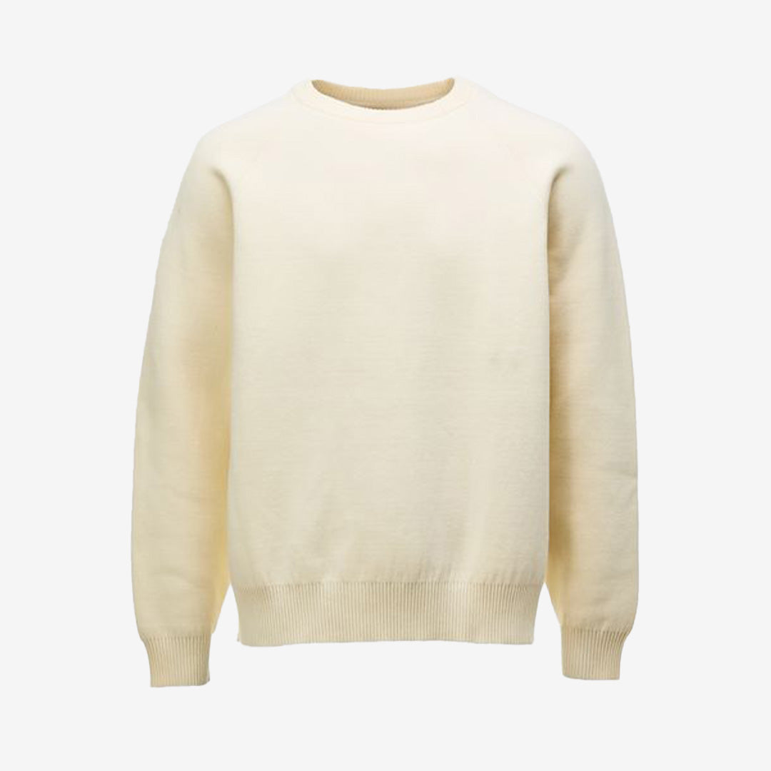 Tenby Cotton Knit A0180 i off white – rundhalsad bomullströja med ripstop-nylon detaljer