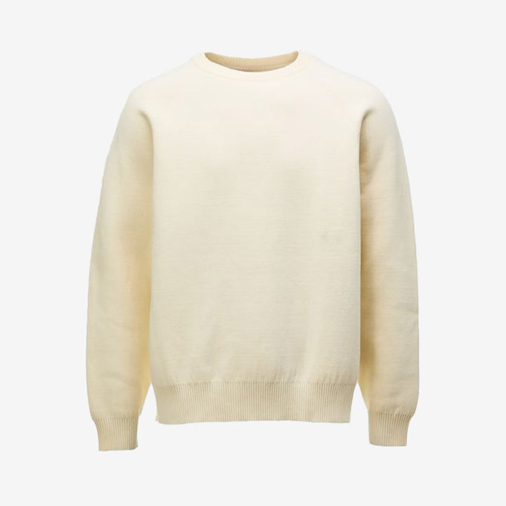 Tenby Cotton Knit A0180 i off white – rundhalsad bomullströja med ripstop-nylon detaljer