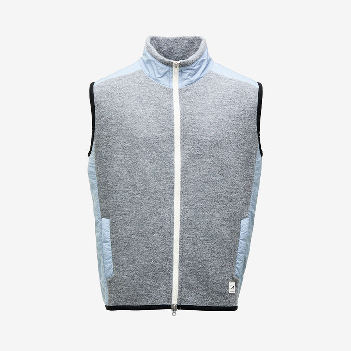 Grå merinoullsväst herr med ripstop-nylon detaljer och metallblixtlås